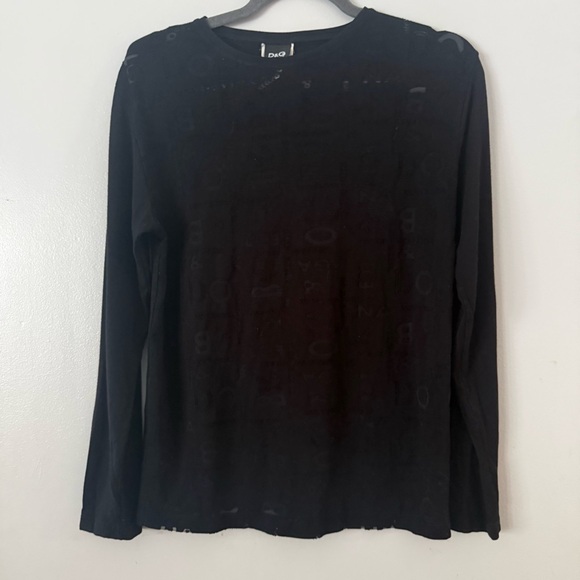 Dolce & Gabbana Luxury Streetwear Black Patterned Long Sleeved Tee - Picture 2 of 6